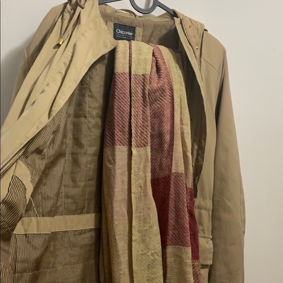 Beige fall jacket paired with red plaid scarf! - Picture 2 of 3